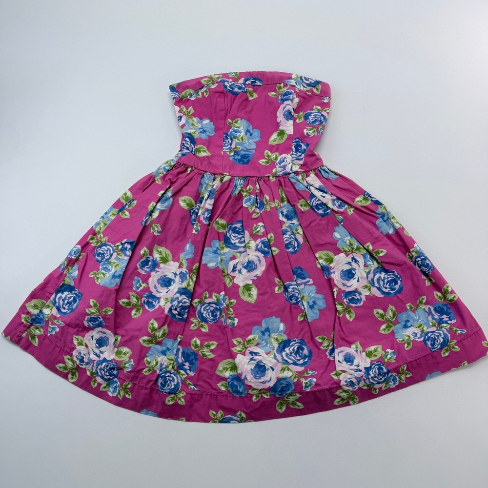 Forever 21 Pink Blue Floral Strapless Fit & Flare Dress Small Smocked Back